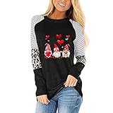 Weiße Tops Damen Casual O-Neck Leopard Splicing Valentinstag Druck Langarm Top T-Shirt Bluse für Liebhaber