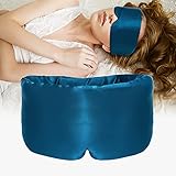 ATreebag Seide Schlafmaske für Frauen und Herren, 100% Hautfreundlich Seide Augenmaske, Große Nachtmaske mit einstellbarem Klettband zu Hause und Auf Reisen (Pfauenblau) 1 Stück