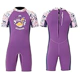 Owntop 2.5mm Neoprenanzug für Mädchen - Kinder Neopren Kurzarm EIN Stück Thermo-Schwimmanzüge Reißverschluss Hinten UV-Schutz Stretch Bademode für Kinder Wassersport, XL