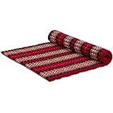 livasia Rollmatte XXL breit Doppelbett, Gästebett Gästematratze 2 Personen mit Muster, Reisebett für Kofferraum und outdoor, Thaimatte Kapok Garten und Balkon 205x145x4,5cm (Rot/Elefanten)