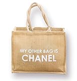 Kultstil Jute Shopper My other bag is Chanel als Einkaufstasche oder Strandtasche geeignet 42x33x19cm Tragetasche Jutetaschen Jutebeutel Damen faltbare Stofftasche mit griffen aus Baumwolle