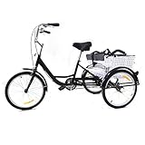 SHZICMY 20'' Dreirad für Erwachsene, 3 Rad Fahrrad Erwachsenendreirad, Dreirad für Senioren, 3 Räder Tricycle Dreirad mit Kindersitz & Korb, Ein Geschwindigkeit