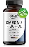 Omega 3 Kapseln hochdosiert Triglyceride Fischöl - Fish Oil Softgel 500mg EPA 250mg DHA ohne Vitamin E Omega-3 Fettsäuren - Aufwendig gereinigt und aus nachhaltigem Fischfang (180 Kapseln)