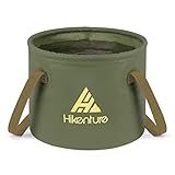 HIKENTURE Outdoor Faltschüssel 10L/20L, Faltbarer Eimer Camping, Falteimer aus Langlebigem Planen Gewebe, Als Waschschüssel, Spülschüssel, Spülwanne, Angel Eimer für Spülen Kühlen (10L, Army green)-B1