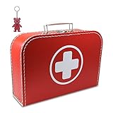 Arztkoffer Pappe rot mit weißem Kreuz 25 cm inkl. 1 Anhänger Reflektorbärchen, Kinderkoffer, Malkoffer, Spielzeugkoffer, Reisekoffer, Puppenkoffer, Pappkoffer, Doktor-Koffer