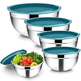 Homikit Rührschüssel, 5-teilig Edelstahl Blau Schüssel Salatschüssel Set mit Deckel für Küche, Stapelbar, Vielseitigkeit, Spülmaschinenfest, 4.5 L / 2.7 L / 1.5 L / 1.2 L / 0.7 L