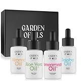 Naturkosmetik Pflegeöl „Kennenlernset“ - Garden of Oils® - Geschenkbox bestehend aus Granatapfel Gesichtsöl, kaltgepresstem Jojobaöl für Haare, naturreinem Mandelöl und Aloe Vera Körperöl