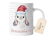 timalo® Tasse mit Namen Weihnachten Nikolaus | Motiv Hase Tiere Personalisierte Kindertasse Geschenk mit Wunschname für Kinder Geschenktasse Mädchen | mug-tx-1