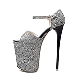 WOilERQ 19,5 cm Super High Stiletto Sandalen Sexy Nachtclub Plateaupumpe Plus Größe High Heels Sommer Nachtclub Kopfshow High Heels Geeignet Für Frauen,Grau,35