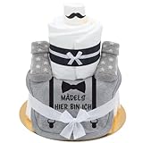 Trend Mama® Sprüche Windeltorte Junge Hosenträger - Mädels hier bin ich - witziges Baby Lätzchen, Babysocken, Babygeschenk Geburt