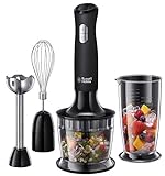 Russell Hobbs Stabmixer [3-in-1: Pürierstab/Zerkleinerer, Mixer- & Schneebesenaufsatz] Matt Schwarz (BPA-freies & spülmaschinenfestes Zubehör, für Smoothie, Suppen Saucen, Joghurt Babynahrung)24702-56