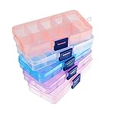 PandaHall Elite 5 Teile/Satz Rechteck Kunststoff Bead Lagerbehälter, 10 Fächer Einstellbare Teiler Organizer Aufbewahrungsbox für Schmuck Ohrring, 6,8x12,9x2,2 cm, 5 Mischfarben