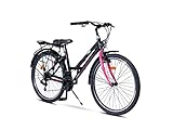 Toys Store 26'' Zoll Alu Fahrrad City Bike Mädchen Fahrrad Kinderfahrrad 21 Gang Rh ca.40 cm Stvo, Schwarz Fuchsia