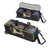 Track Bowling Triple Tote - Bowlingtasche für 3 Bälle ohne Schuhfach - Bowlingtasche zum ziehen – Passend für 3 Bowlingbälle – Leise Rollen – mit Zugband – Bowlingtasche, Blau | Schwarz | Gelb