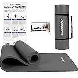 MSPORTS Gymnastikmatte Premium inkl. Tragegurt + Übungsposter + Workout App I Hautfreundliche Fitnessmatte 190 x 60 x 1,5 cm - Anthrazit - Phthalatfreie Yogamatte