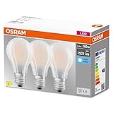 OSRAM LED BASE Classic A100, matte Filament LED-Lampen aus Glas für E27 Sockel, Birnenform, Kaltweiß (4000K), 1521 Lumen, Ersatz für herkömmliche 100W-Glühbirnen, 3er-Box