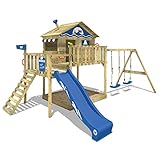 WICKEY Spielturm Klettergerüst Smart Coast mit Schaukel & blauer Rutsche, Outdoor Kinder Kletterturm mit Sandkasten, Leiter & Spiel-Zubehör für den Garten