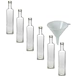 Viva Haushaltswaren - 6 x Glasflasche 500 ml mit Schraubverschluss, leere Flaschen zum Befüllen als Ölflasche, Schnapsflasche, Einmachflasche etc. verwendbar (inkl. Trichter Ø 9,5 cm)