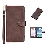 COQUE Hülle Apple iPhone 14 Plus Handyhülle, Magnetischer Reißverschluss Multi-Slot Visitenkartenhalter Wallet Cover, Flip Phone Case für Apple iPhone 14 Plus-Braun