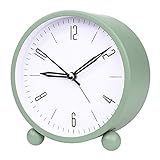 ZOJI Wecker Ohne Ticking,4 Zoll Einfach zu Bedienende Nachttischuhr Alarm Clock Braun Analog Wecker Mit Nachtlichtgrün (Grün)