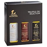 TruffleHunter Trüffelöl Geschenkset für Feinschmecker – weißes, englisches & schwarzes Trüffelöl (3 x 100 ml) Olivenöl kaltgepresst mit echtem Trüffel – Delikatesse Gewürz Marinade – vegetarisch vegan