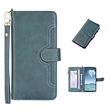 COQUE Hülle Apple iPhone 14 Plus Handyhülle, Magnetischer Reißverschluss Multi-Slot Visitenkartenhalter Wallet Cover, Flip Phone Case für Apple iPhone 14 Plus-Grün