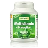 Multivitamin + Mineralien, 560 mg, hochdosiert, 120 Kapseln - alle wichtigen Vitamine (Tagesbedarf), Mineralien und Spurenelemente. Mit hoher Bioverfügbarkeit. OHNE künstliche Zusätze. Vegan.