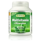 Multivitamin + Mineralien, 800 mg, hochdosiert, 180 Tabletten - alle wichtigen Vitamine (Tagesbedarf), Mineralien und Spurenelemente. Mit hoher Bioverfügbarkeit. OHNE künstliche Zusätze. Vegan.