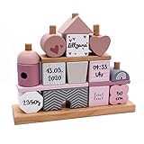 Steckspiel Haus rosa I Personalisierbares Geschenk zur Geburt Mädchen I Handmade Holzspielzeug I Personalisierte Geschenke Baby I Label-Label I Stapelturm mit Name & Geburtsdaten