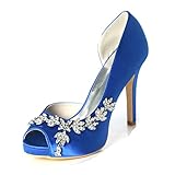 Hochzeitsschuhe Für Braut Frauen Satin Spitz Hochzeit High Heel Stilett Abend Sandalen mit Strasssteinen 35-42,Blau,36 EU