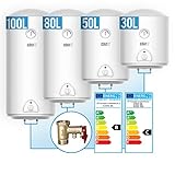 Aquamarin® Elektro Warmwasserspeicher - 2 kW, Größenwahl 30,50,80,100 Liter, 1500W Heizleistung und Thermometer, Sicherheitsventil, Magnesiumanode - Boiler, Wasserboiler, Warmwasserboiler