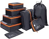 DIMJ 8-teilig Koffer Organizer Set, Reise Packing Cubes, Packtaschen für Koffer, Packwürfel für Kleidung, Travel Organizer Kleidertaschen Schuhbeutel und Wäschebeutel - Schwarz