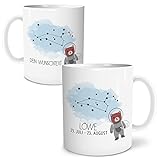 Sternbild Löwe für Kinder Große Kaffee-Tasse mit Spruch im Geschenkkarton Personalisiert mit Namen Sternzeichen Löwe zum Geburtstag Weihnachten