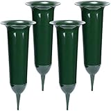 com-four® 4X Grabvasen - Friedhofsvase mit Erdspieß - Steckvase als Grabschmuck (04 Stück - Grab-Vase)