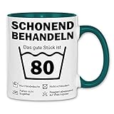 wowshirt Tasse Schonend Behandeln Das Gute Stück Ist 80 Geschenk zum 80. Geburtstag 80 Jahre, Farbe:White - Petrol