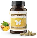 200 BIO Ingwer Kapseln a´600 mg, hochdosiert, in Deutschland hergestellt, nach EU-ÖKO-Standard kultiviert, zertifizierte Bio-Qualität, Ginger, vegan (200 Kapseln)