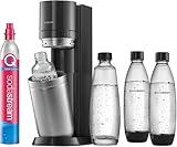 SodaStream Wassersprudler DUO mit Quick-Connect CO2-Zylinder| inkl. 2x 1L Glasflasche und 2x 1L FUSE Kunststoffflasche (spülmaschinengeeignet) | Farbe: Titan