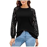 URSING Damen Langarmshirts Spitzenhemd Lässige Lose T-Shirts Blusen Einfarbig Formale Abendbluse Shirts