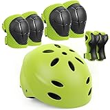 7 in 1 Kinder Fahrradhelm mit Knieschoner Ellenbogenschoner, Handgelenkschoner, verstellbares Kinder Skateboard Helm Set für 5~12 Jahre alte Jungen Mädchen für Roller Radfahren Skateboard (Grün)