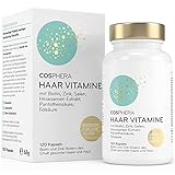 Cosphera Haar-Vitamine - Hochdosiert mit Biotin, Selen und Zink als Beitrag zum Erhalt normaler Haare. Plus Folsäure & Hirse Samen Extrakt (reich an Silizium) - 120 vegane Kapseln im 2 Monatsvorrat