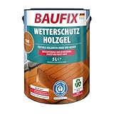 BAUFIX Wetterschutz-Holzgel, Holzlasur teak, 5 Liter, tropfgehemmte Holzschutzlasur für innen und außen, atmungsaktiv, für alle Holzarten, UV-beständig, witterungsbeständig