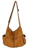 Damen Herren Crossbody Umhängetasche Große Hobo-Tasche mit mehreren Taschen Canvas Messenger Tote Bag für Frauen und Herren, braun