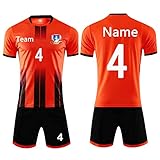 HOOJUEAN Trikot T-Shirt Shorts 2 Teiliges Set mit Name Team Nummer Logo-T-Shirt selber gestalten, Personifizieren Trikot Fussballtrikot Jungs Mädchen Erwachsene,Trikot Set(Color:Orange) big