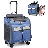 REOTEL Hundetrolley Transporttasche Trolley Für Hund Und Katzen 3-In-1 Haustierrucksack Hundetasche Mit Tür Und Fenster,Blau