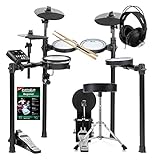 XDrum DD-460P E-Drum Kit Home Set - Kompaktes elektronisches Schlagzeug - 25 Kits und 15 Songs - Mesh Heads - Spar-Set inkl. Hocker, Kopfhörer, Sticks und Schule - Schwarz