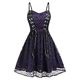 Dasongff Retro Rockabilly Skull Kleid Elegant Strapskleid Neckholder Kleid mit Schädel Druck Swing Weinlese Partykleider A-Linie Boho Cocktailkleid Festliches Halloween Petticoat Faltenrock