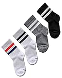 vitsocks Kinder Sportsocken BAMBUS Streifen gepolstert weich (4x PACK) Jungen Mädchen, weiß schwarz grau, 31-34