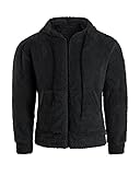 Gemijacka Teddy Fleece Sweatjacke Herren Kapuzenpullover mit Reißverschluss Warm Plüsch Kapuzenjacke Winter Hoodie Schwarz L