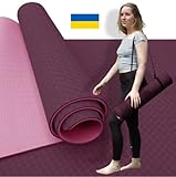 SABAX DE - Extrem rutschfest, körperschonend, schadstofffrei, recycelbar; TPE Matte lila; 183x61x0,6cm zweilagig, Tragegurt; Yogamatte, Fitnessmatte, Gymnastikmatte, Sportmatte, Pilatesmatte