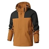 Ewleguzka Leichte wasserdichte Herren-Regenjacke, Windbreaker, lässig, Outdoor, winddicht, bequem, Kapuzenjacke, Outdoor-Regenmantel, Wandern, Windschutz, Jacke mit Reißverschlusstaschen, Brown3, 6XL